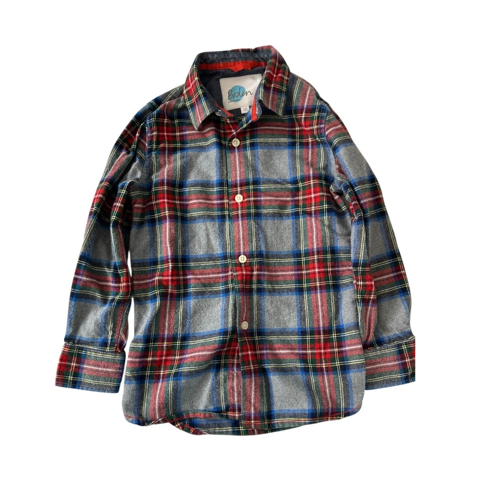 Boden Kids Plaid Flannel Long Sleeve Button Up Shirt Size‎ 7-8Y Red Tartan